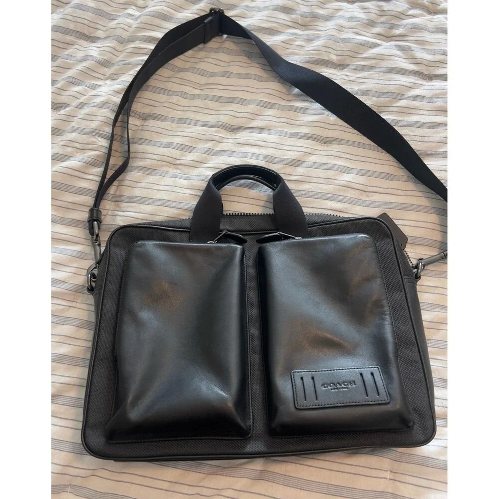 Coach Rider Briefcase Laptop Travel Bag - Black Leather and Nylon
